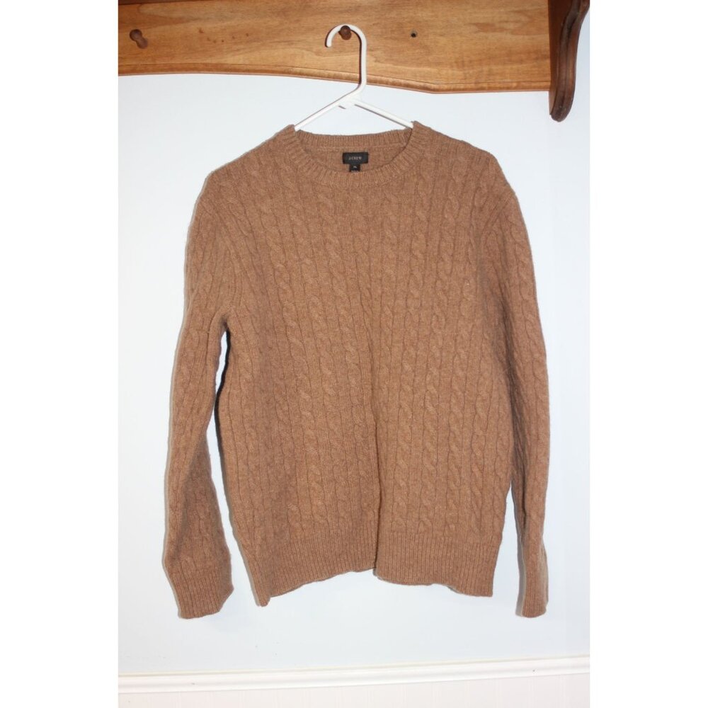J.Crew XL Mens Cable Knit Sweater Brown 100% Lambswool Crewneck